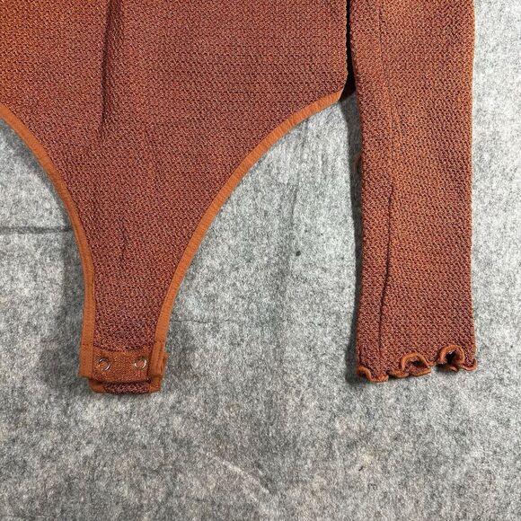 Free People Intimately Bodysuit Women’s M/L Lettuce Trim Burnt Orange Mock - Picture 3 of 7